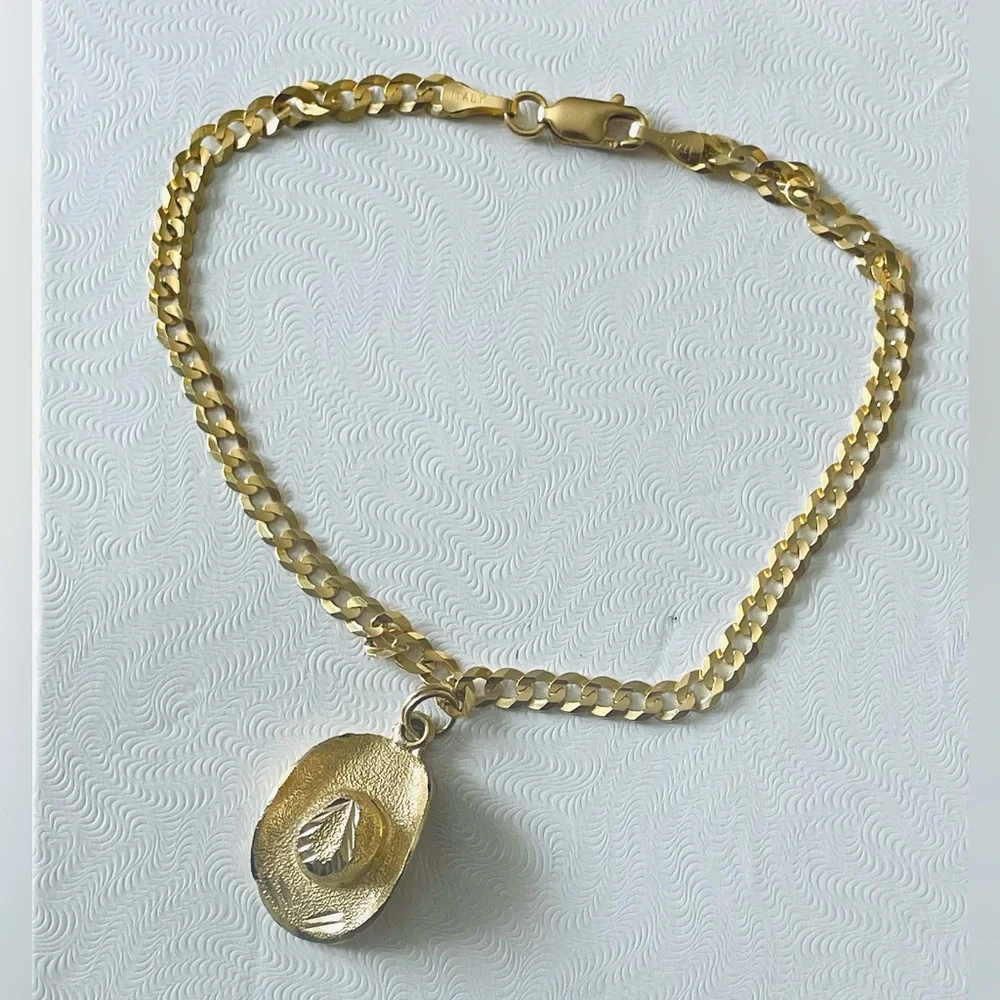 **+For Pablo only **** Italy 14k Gold curb link Bracelet with Sombrero Charm - Picture 11 of 14